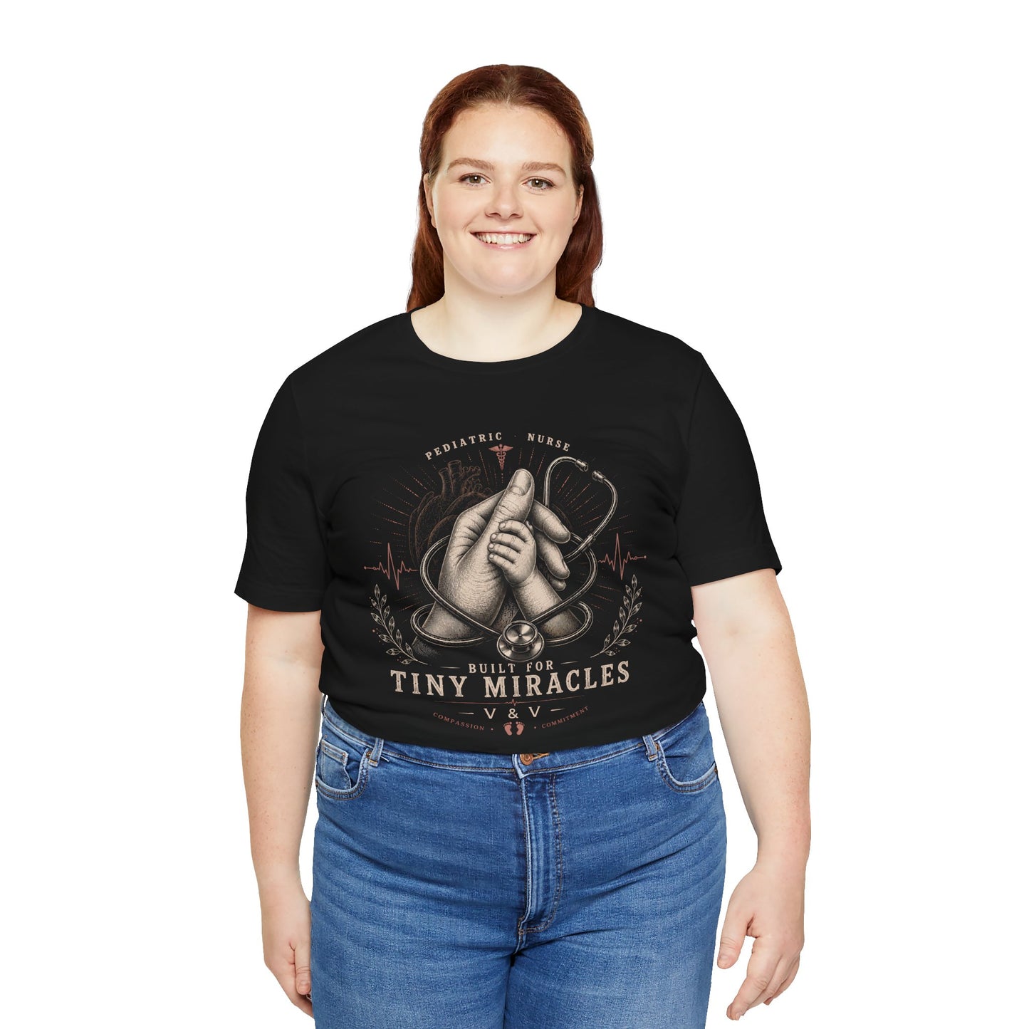 Pediatric Nurse T‑Shirt — "Built for Tiny Miracles" Baby Hands & Stethoscope Tee