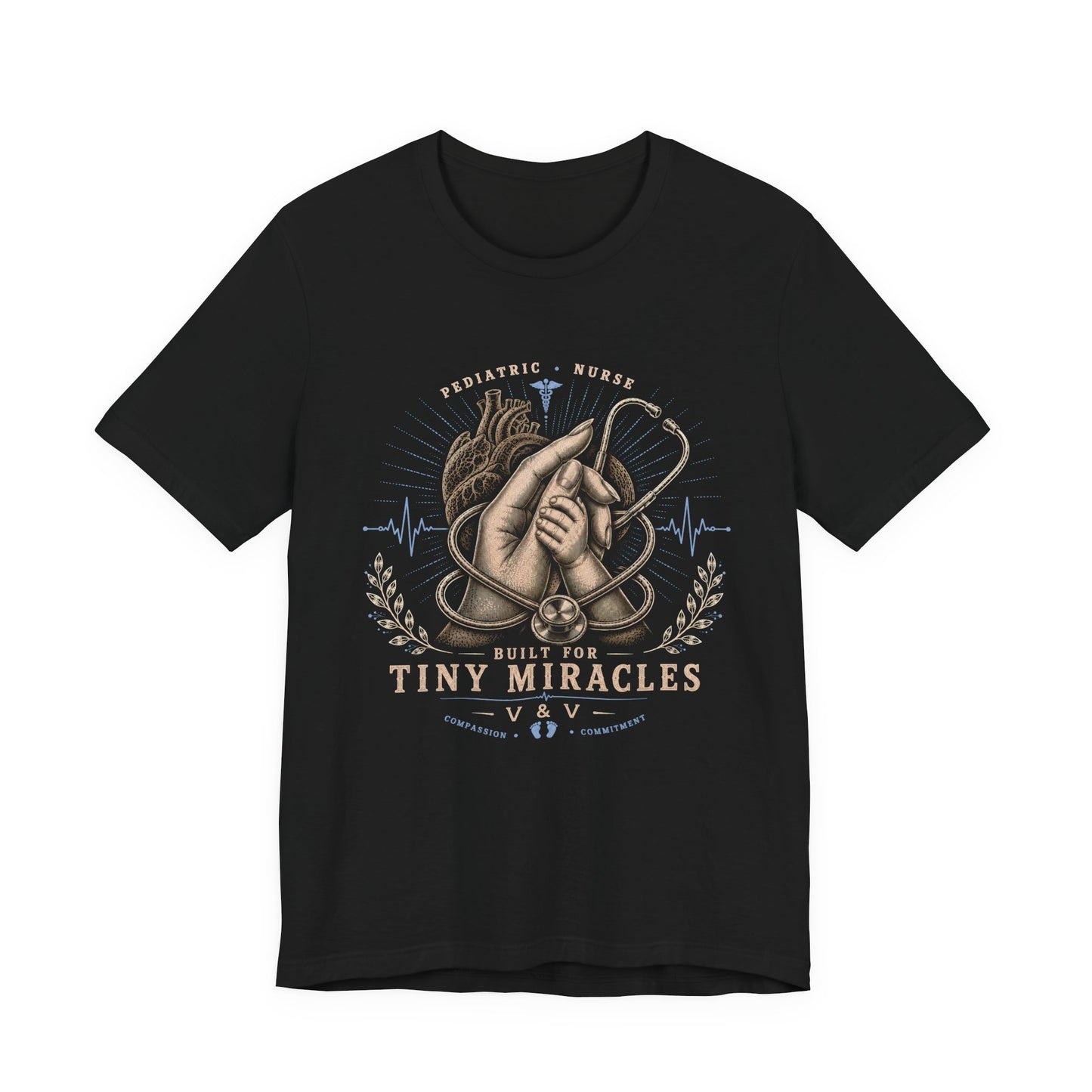 Built for Tiny Miracles | Pediatric Nurse Tee | Female Hand | Heart | Blue