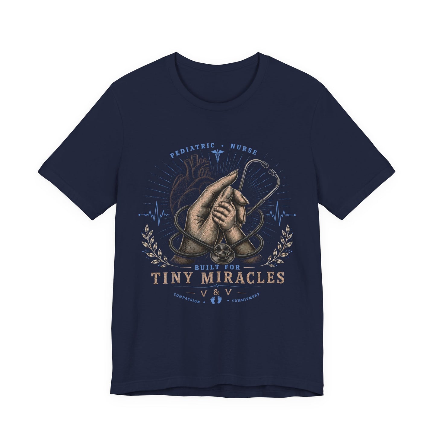 Built for Tiny Miracles | Pediatric Nurse Tee | Female Hand | Heart | Blue