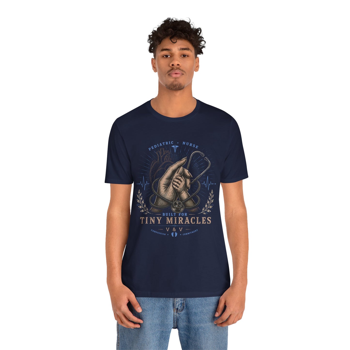 Built for Tiny Miracles | Pediatric Nurse Tee | Female Hand | Heart | Blue