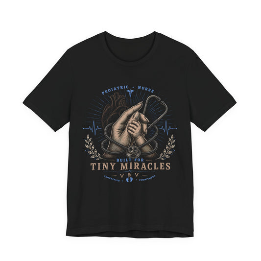 Built for Tiny Miracles | Pediatric Nurse Tee | Female Hand | Heart | Blue